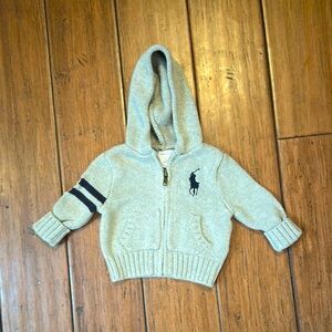 Polo by Ralph Lauren Gray Sweater Hoodie Zippy Up Baby Boy 3m EUC Embroidered